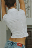 Casual Solid Color Ruched V Neck Tops