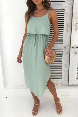 Casual Solid Color Lace Up Slit Irregular Sling Dresses