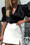 Casual Solid Color Ruched V Neck Tops