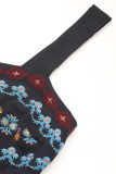 Vacation Flowers Embroidered Slit Square Neck Sling Dresses