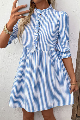 Elegant Stripe Stringy Selvedge Mandarin Collar A Line Dresses