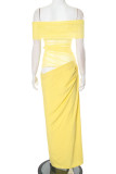 Sexy Solid Color Mesh Off Shoulder Long Dresses
