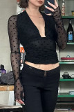 Sexy Solid Color Lace V Neck Tops