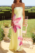 Sexy Vacation Flowers Contrast Strapless Long Dresses