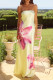 Sexy Vacation Flowers Contrast Strapless Long Dresses
