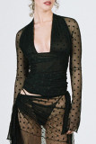 Sexy Solid Color Lace V Neck Tops