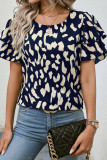 Vacation Geometric Print Flounce O Neck T-Shirts