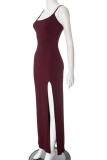 Sexy Solid Color Slit U Neck Sling Dresses