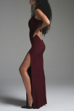 Sexy Solid Color Slit U Neck Sling Dresses
