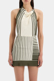 Casual Stripe Lace Up Backless Contrast Halter Sleeveless Dresses