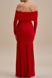 Sexy Solid Color Ruched Flower Shape Off Shoulder Long Dresses
