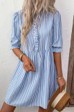 Elegant Stripe Stringy Selvedge Mandarin Collar A Line Dresses