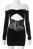 Sexy Solid Color Lace Hollow Out Off Shoulder Wrapped Skirt Dresses