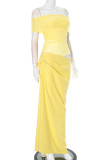 Sexy Solid Color Mesh Off Shoulder Long Dresses