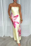 Sexy Vacation Flowers Contrast Strapless Long Dresses