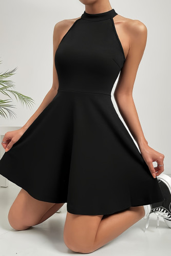 Elegant Solid Color Buttons O Neck A Line Dresses