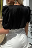 Casual Solid Color Ruched V Neck Tops