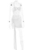 Sexy Solid Color Lace Backless Halter Wrapped Skirt Dresses