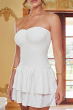 Sexy Solid Color Ruffle Ruched Strapless Cake Skirt Dresses
