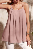 Casual Solid Color Pleated U Neck Tops