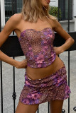 Sexy Flowers Leopard Patchwork Contrast Strapless Sleeveless Two Pieces