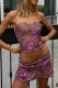 Sexy Flowers Leopard Patchwork Contrast Strapless Sleeveless Two Pieces
