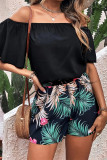 Casual Floral Print Patchwork Off Shoulder Short Sleeve Two Pieces