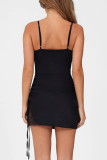 Sexy Solid Color Lace Draw String V Neck Sling Dresses