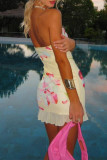 Sexy Floral Print Ruffle Strapless Printed Dresses