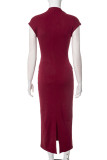 Sexy Solid Color Patchwork V Neck One Step Skirt Dresses