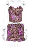 Sexy Flowers Leopard Patchwork Contrast Strapless Sleeveless Two Pieces