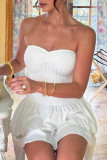 Sexy Solid Color Ruffle Ruched Strapless Cake Skirt Dresses