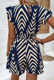 Casual Striped Print Patchwork V Neck Loose Rompers