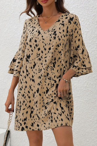 Vacation Geometric Print Flounce V Neck A Line Dresses