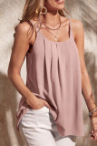 Casual Solid Color Pleated U Neck Tops