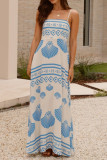 Vacation Geometric Print Pocket Contrast Square Neck Sling Dresses