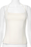 Sexy Solid Color Patchwork U Neck Tops