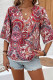 Vacation Floral Print Patchwork Contrast V Neck Tops