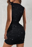 Sexy Solid Color Sequined V Neck Wrapped Skirt Dresses