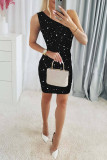 Sexy Solid Color Sequined Sloping Shoulder Wrapped Skirt Dresses