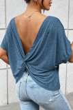 Casual Solid Color Backless O Neck T-Shirts