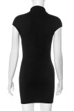 Casual Solid Color Contrast Flower Shape Turtleneck Wrapped Skirt Dresses