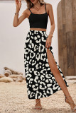 Vacation Geometric Print Slit Contrast U Neck Sleeveless Two Pieces