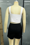 Casual Solid Color Patchwork Contrast V Neck Sleeveless Two Pieces