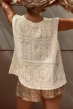 Casual Flowers Buttons Weave V Neck Tops