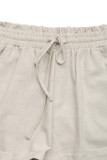 Casual Solid Color Draw String Pocket Loose High Waist Straight Solid Color Bottoms