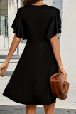 Elegant Solid Color Flounce O Neck A Line Short Sleeve Dress