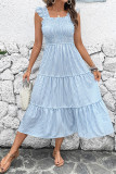 Casual Stripe Patchwork Flounce Contrast Square Neck A Line Dresses
