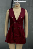 Sexy Solid Color Buttons Sleeveless Dresses