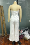 Sexy Solid Color Buttons Strapless Sleeveless Two Pieces